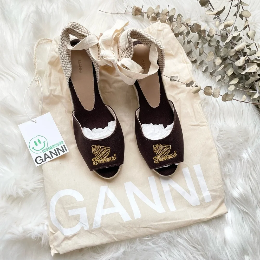 GANNI High Summer Embroidered Espadrille Wedge Sandals 9 NIB